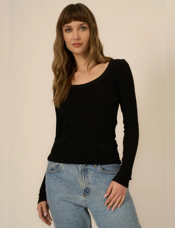 What's The Scoop Washed Rib Long Sleeve, Black