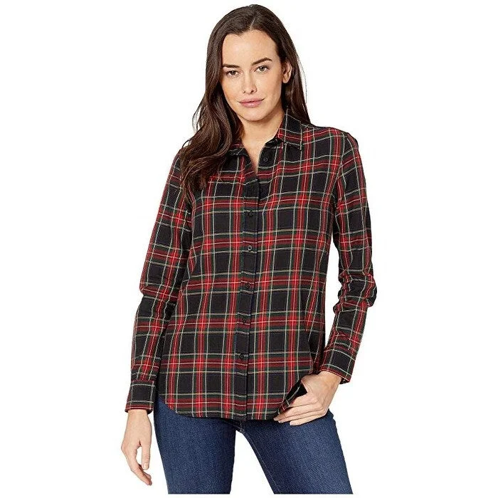 Ralph Lauren Women's Plaid Long Sleeve Collared Button Up Top Red Size Medium