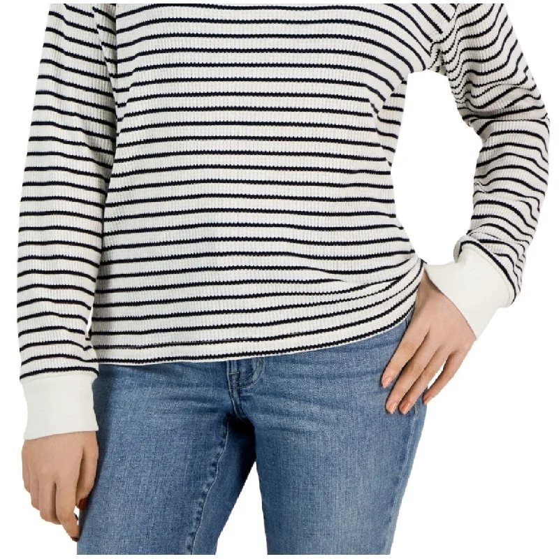 Tommy Hilfiger Women's Long Sleeve Striped Boxy Henley Top White Size X-Large