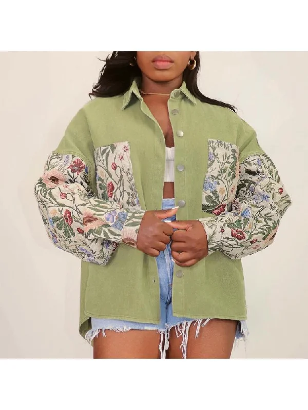 Flower Printed Long Sleeve Single Breasted Jackets