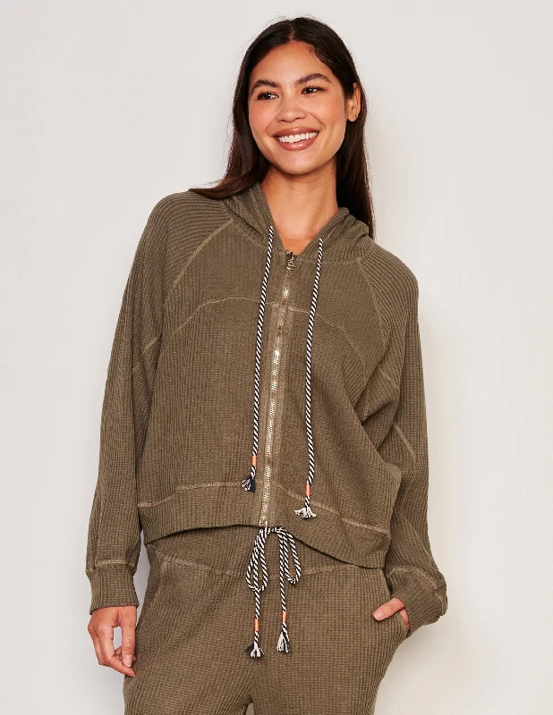 Sundry Seamed Zip Hoodie in Fern