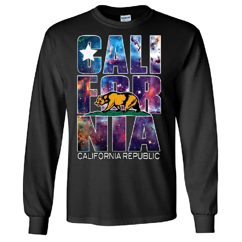 California Republic Cosmic State Flag Logo Design In Space Galaxy Long Sleeve Shirt