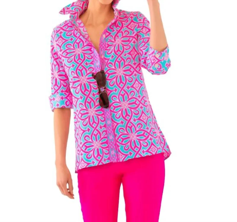 Comfy Cozy Shirt - Piazza In Turq/pink