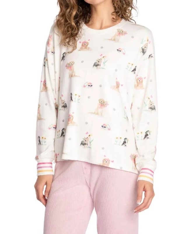 Garden Party Long Sleeve Pajama Shirt In Ivory