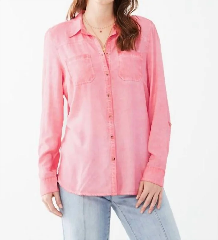 Garment Dyed Long Sleeve Shirt In Flamingo Pink