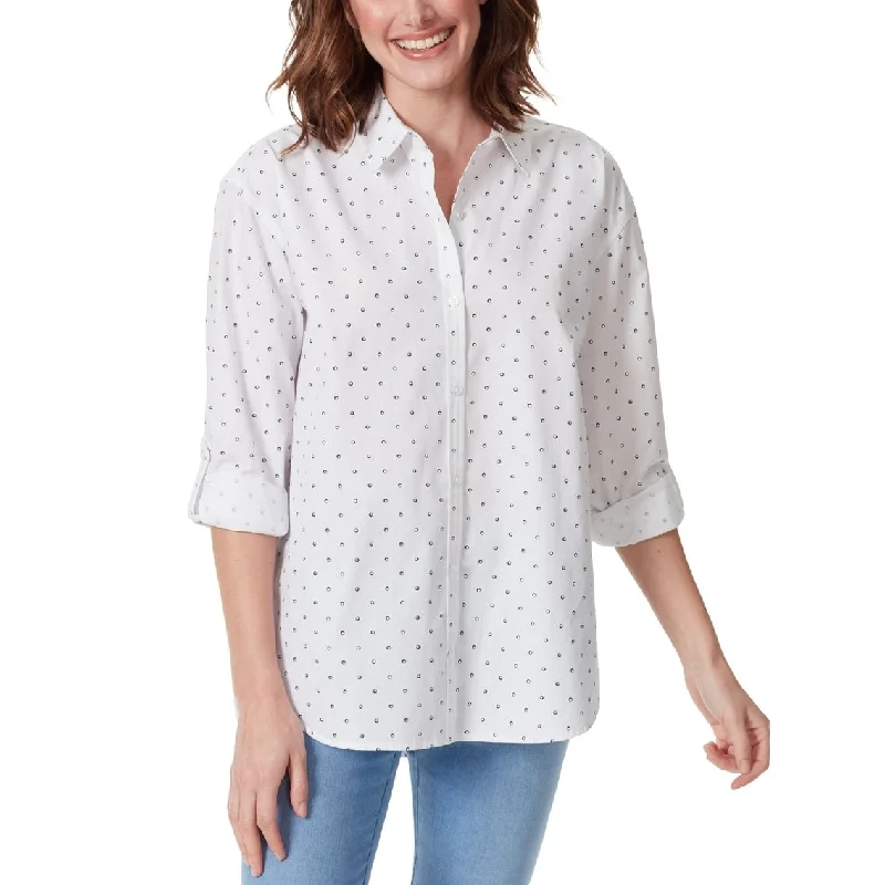 Gloria Vanderbilt Women's Amanda Printed Button Front Shirt White Size Small