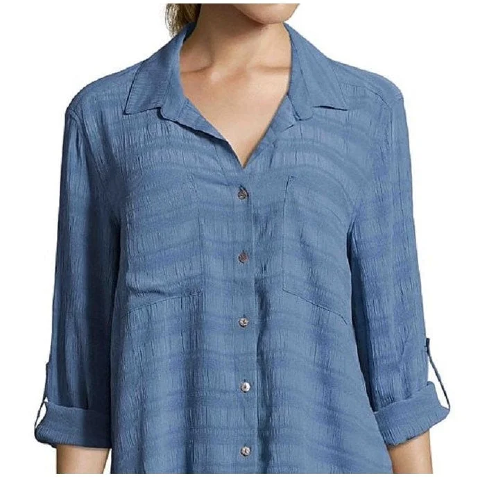 John Paul Richard Women's Button Down Space Dyed Shirt Blue Size X-Large