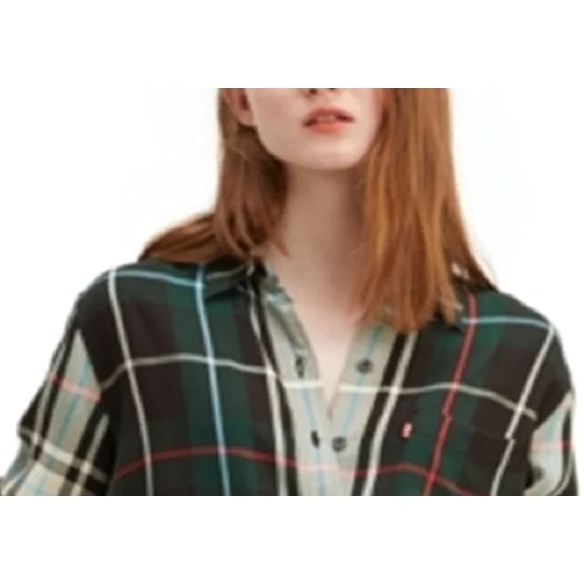 Levi's Women's Ultimate Boyfriend Plaid Shirt Black Size Xl