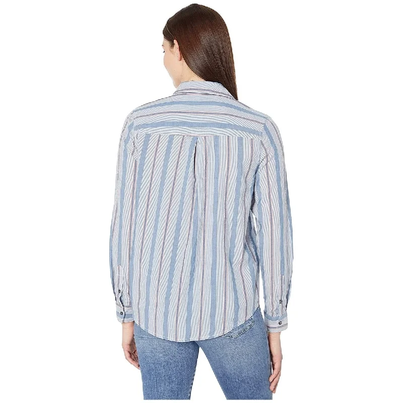 Lucky Brand Women's Button Up Striped Classic One Pocket Shirt Blue Size Medium