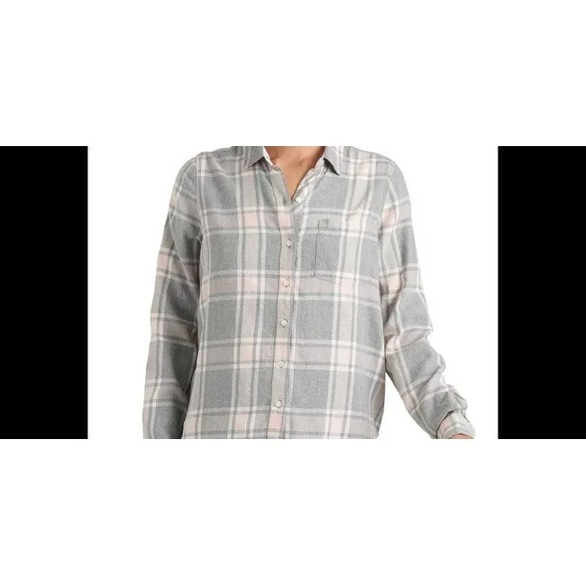 Lucky Brand Women's Classic Plaid Contrast Button-Up Shirt Gray Size Medium