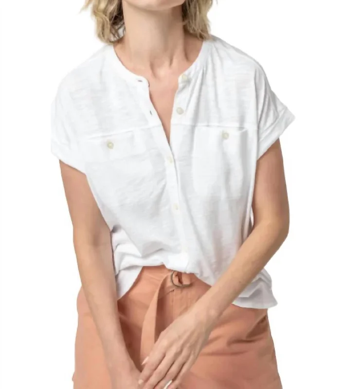 Mandarin Collar Button Down Shirt In White