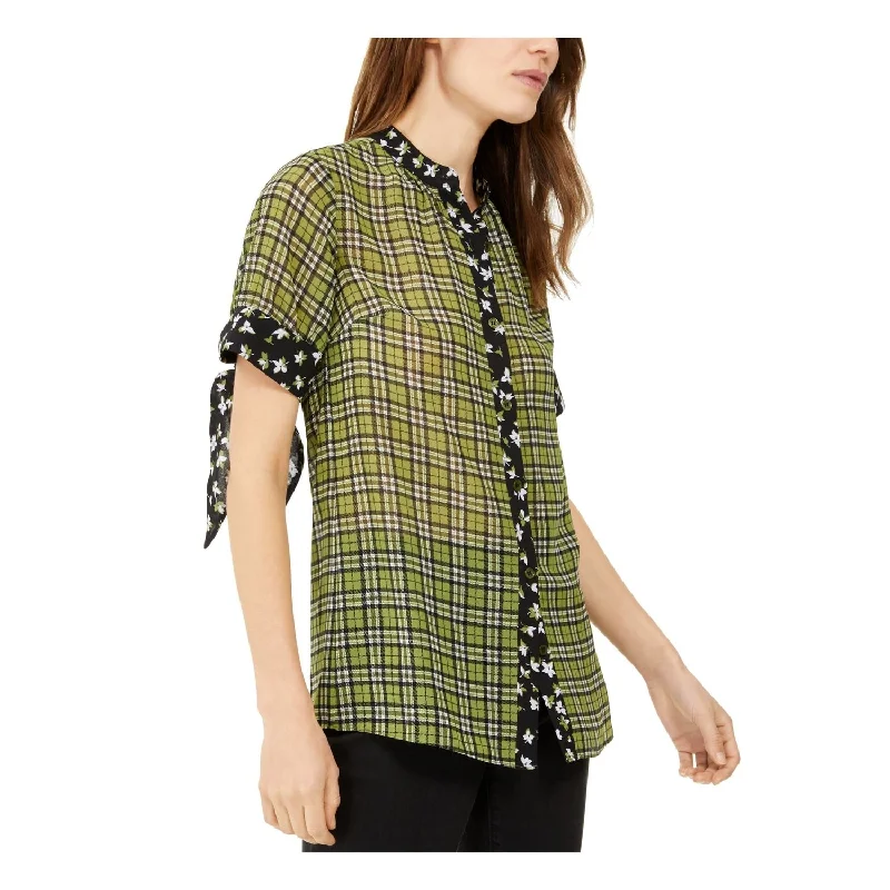 Michael Kors Women's Mixed Tartan Button up Shirt Green Size Small