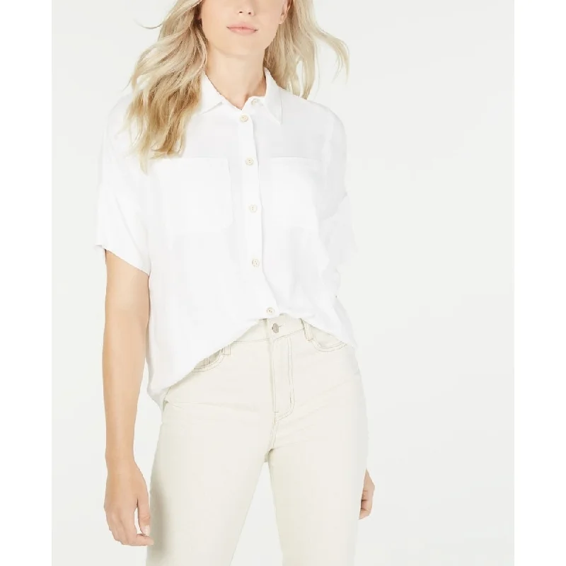 Oat Women's Boxy Button Front Shirt White Size X-Large