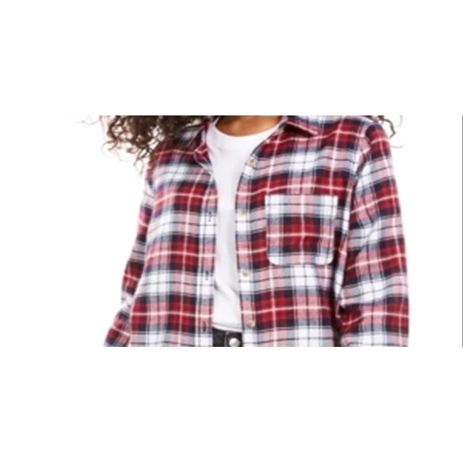 Polly & Esther Junior's Plaid Utility Shirt Red Size Small