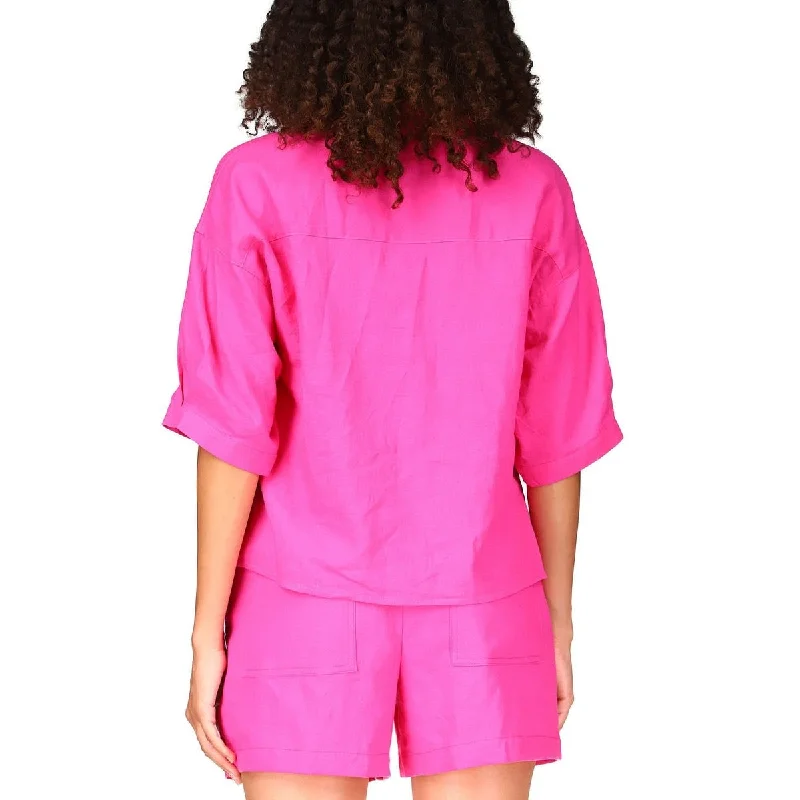 Sanctuary Women's Easy Linen Blend Button Up Shirt Pink Size X-Large