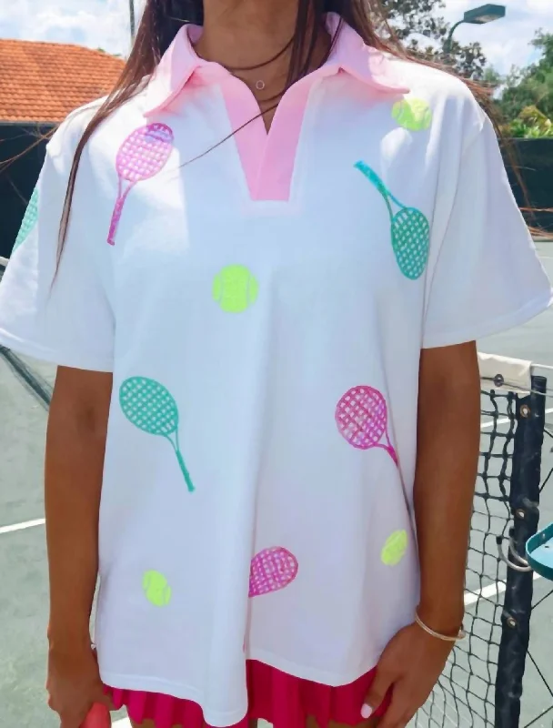 Tennis Sequin Embroidery Shirt In White