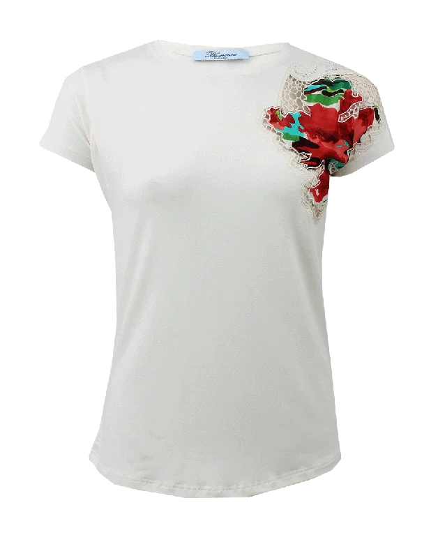 Floral Applique Shoulder T-Shirt