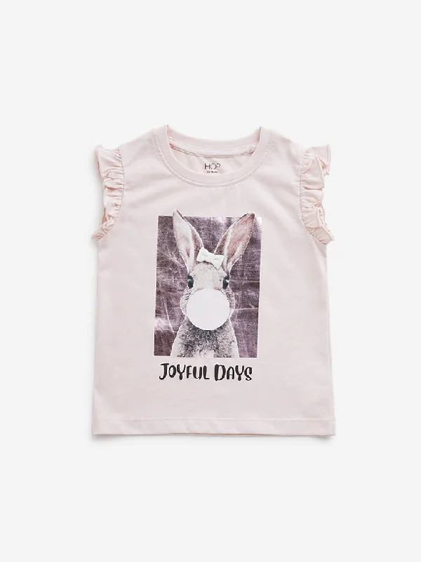 HOP Kids Light Pink Animal Printed Cotton T-Shirt