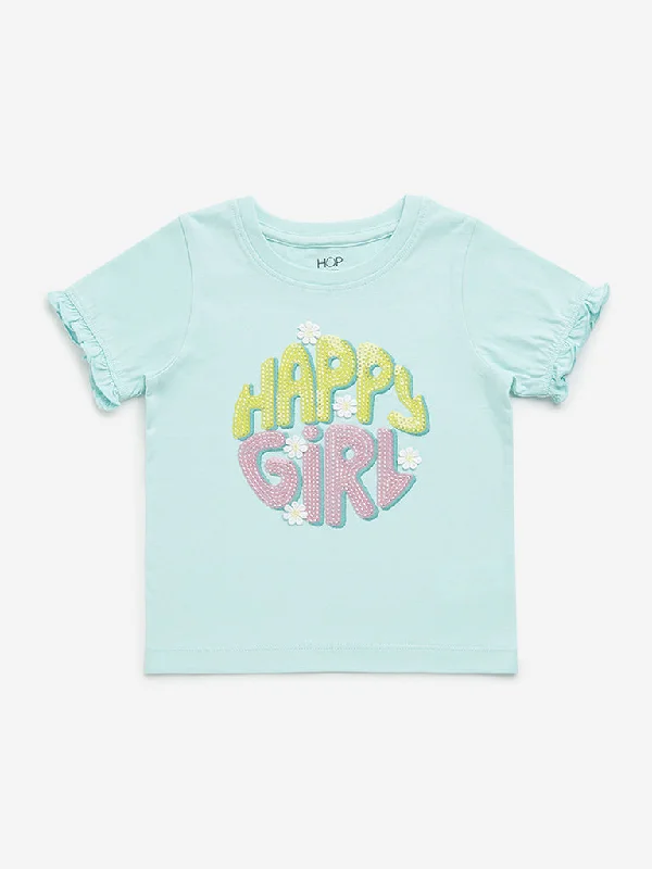 HOP Kids Mint Text Printed Cotton T-Shirt