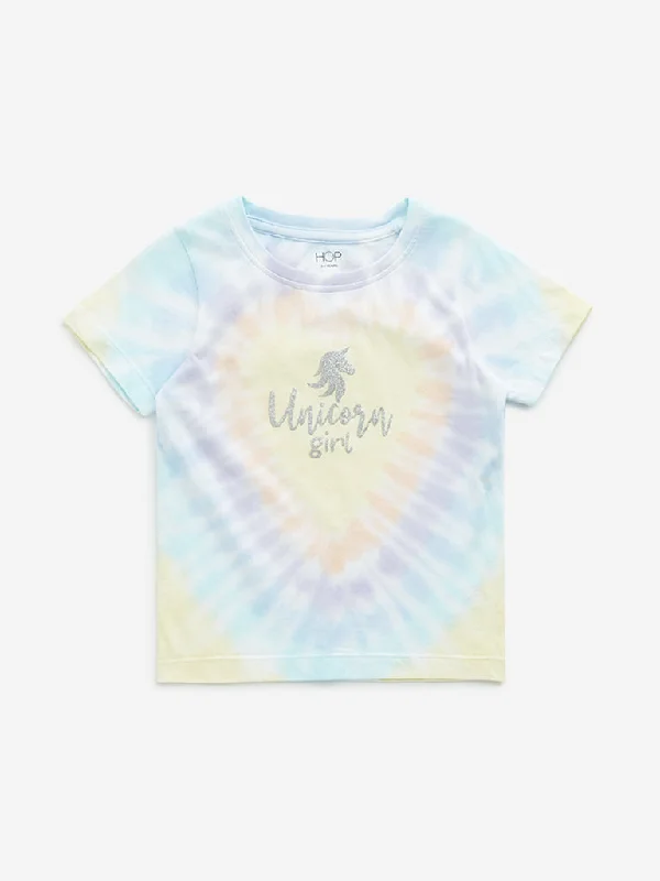 HOP Kids Yellow Tie-Dye Printed Cotton T-Shirt