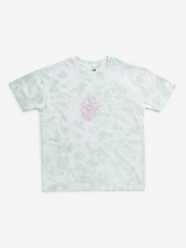 Y&F Kids Green Tie-Dye Printed Cotton T-Shirt