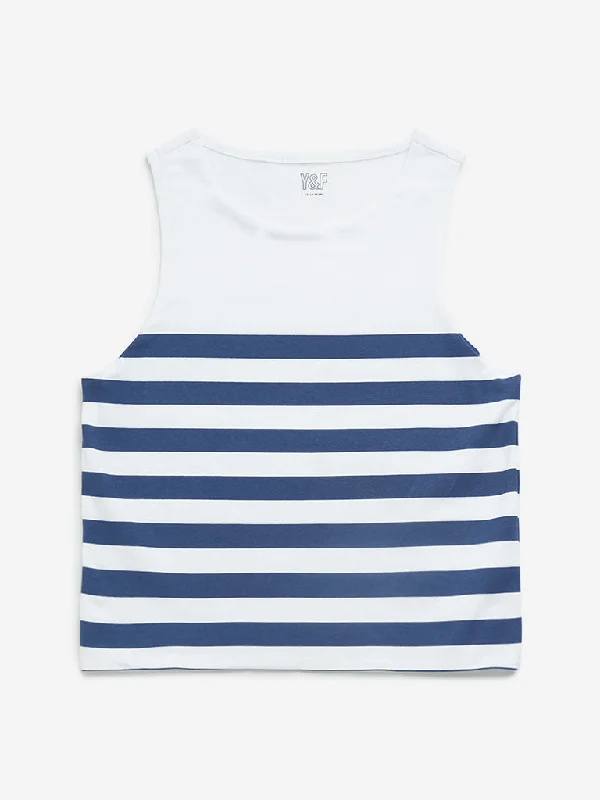 Y&F Kids Navy Striped Cotton T-Shirt