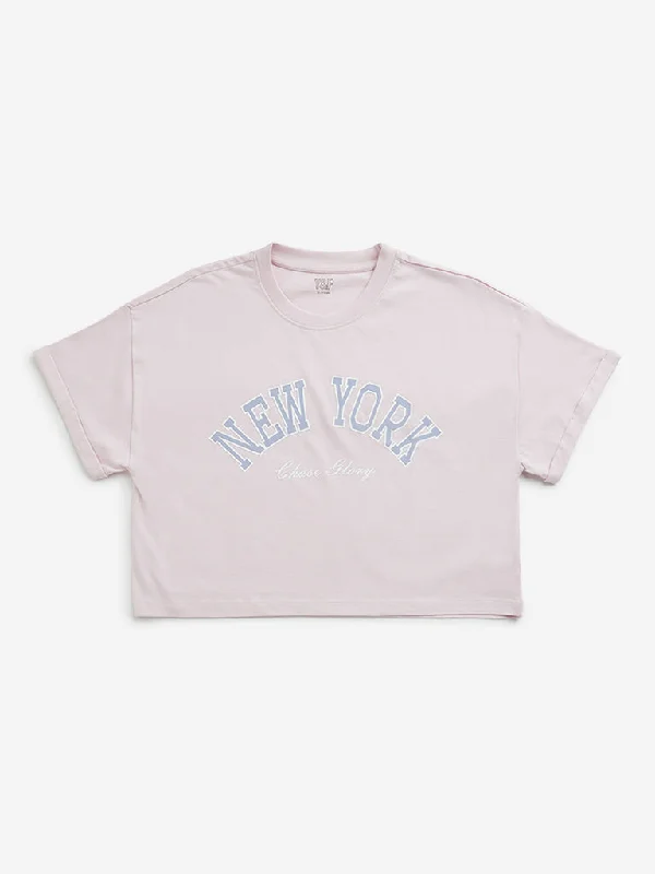 Y&F Kids Pink Text Design Cropped T-Shirt