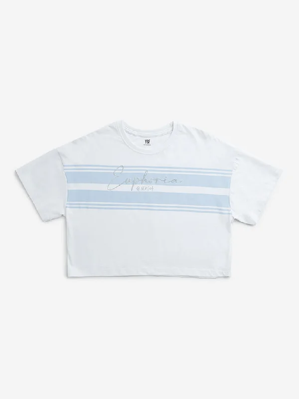 Y&F Kids White Text Printed Cotton T-Shirt