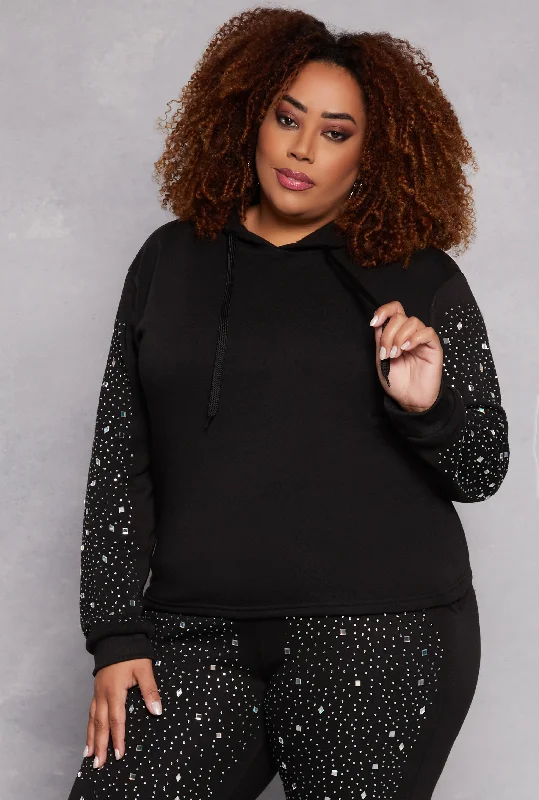 Plus Size Rhinestone Sleeve Hoodie