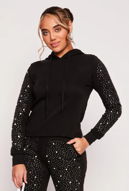 Rhinestone Sleeve Hoodie