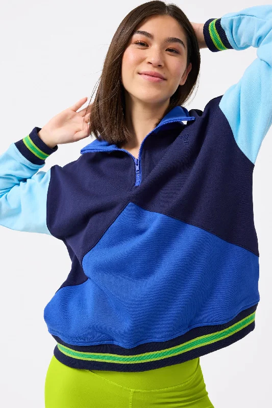 Colorblock Quarter Zip Sweatshirt in Navy, Electric Blue and Cotton Candy