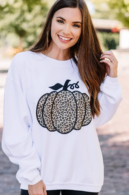 Leopard Pumpkin White Corded Graphic Sweatshirt