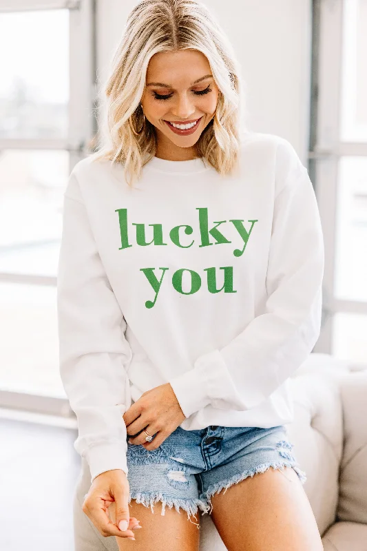 Lucky You White Graphic Sweatshirt