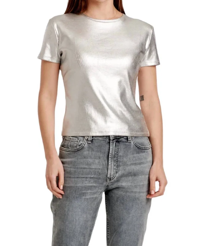 Bianca Short Sleeve Tee In Silver Foil