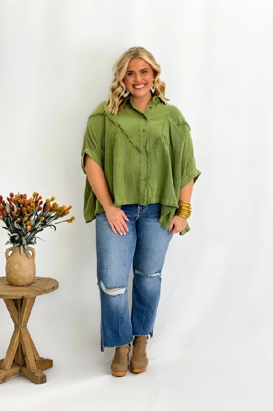 Olive Green Short Sleeve Mineral Wash Top