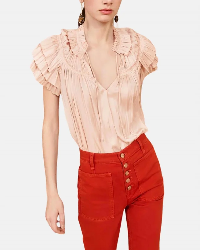 Liv Ruffle Short Sleeve Top In Peony