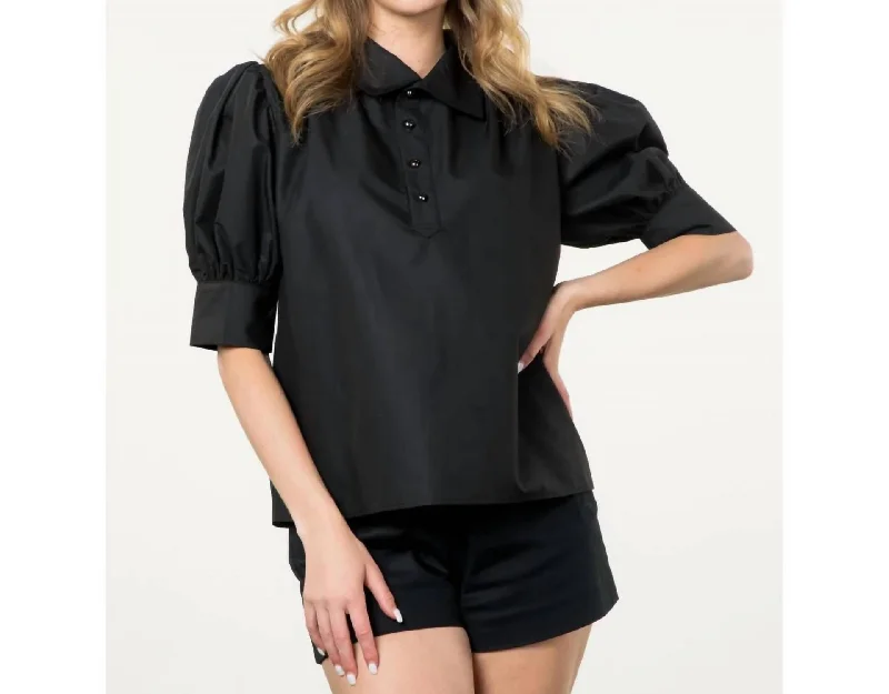 Short Sleeve Collared Blouse In Black