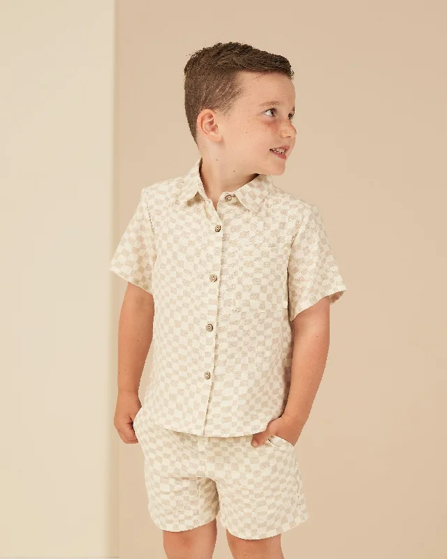 The Collared Short Sleeve Shirt by Rylee + Cru - Dove Check - BABY