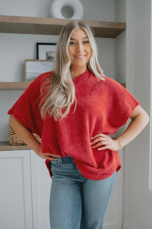 The Dani Short Sleeve Sweater Tee - Red - PLUS