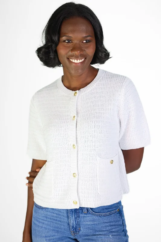 White Short Sleeve Lady Cardigan