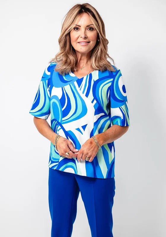 Avalon Abstract Print Short Sleeve Top, Blue