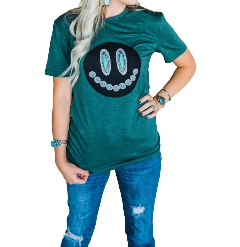 Glam Grin Short Sleeve Top In Teal