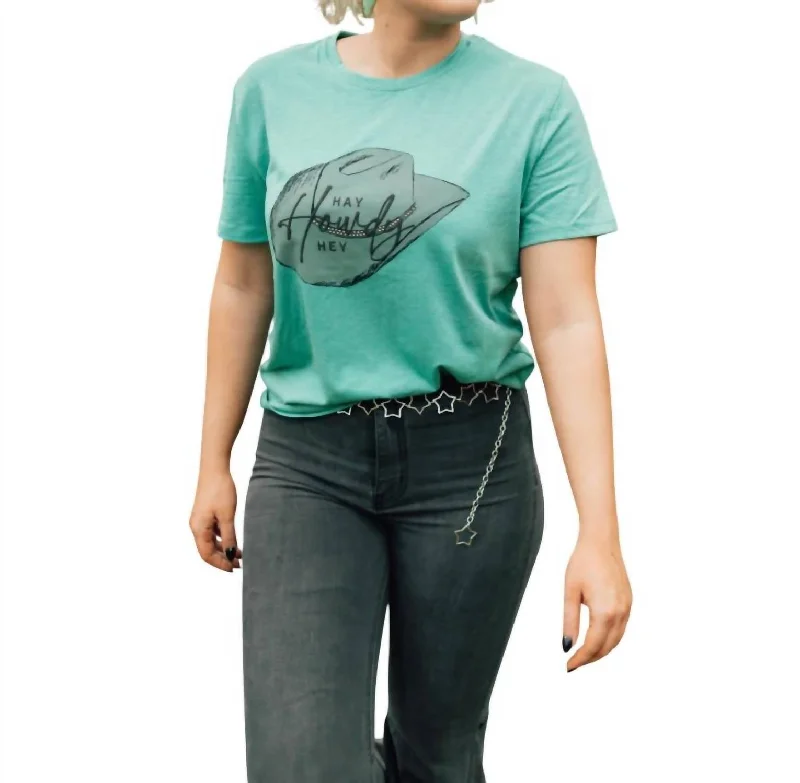 Hey Howdy Rhinestone Short Sleeve Top In Teal