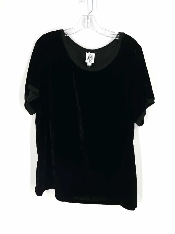 Ivy Jane Size L Black Velvet Tops Top-Short Sleeve