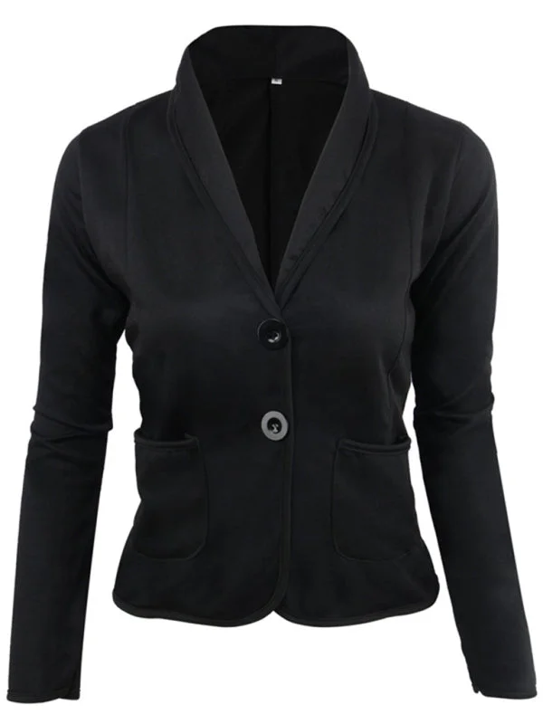 Casual Women's Cotton Short Blazer with Shawl Lapels & Long Sleeves