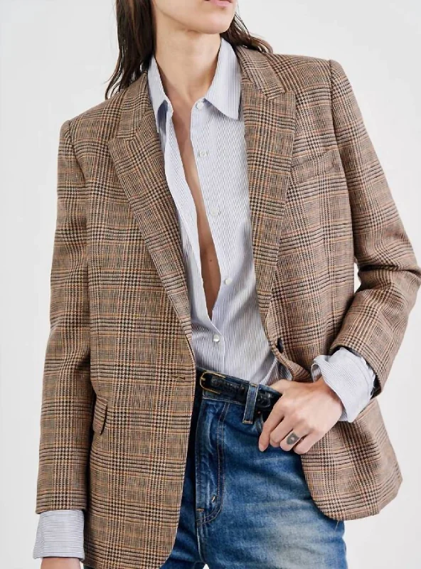 Diane Blazer In Brown/olive Plaid