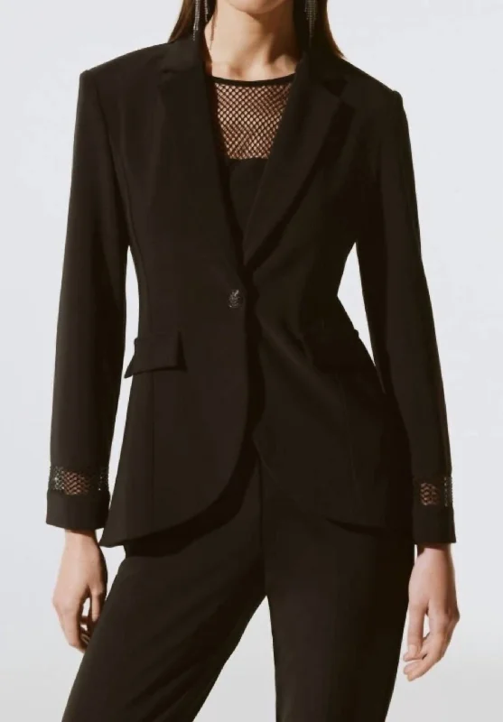 Embellished Mesh Insert Blazer In Black