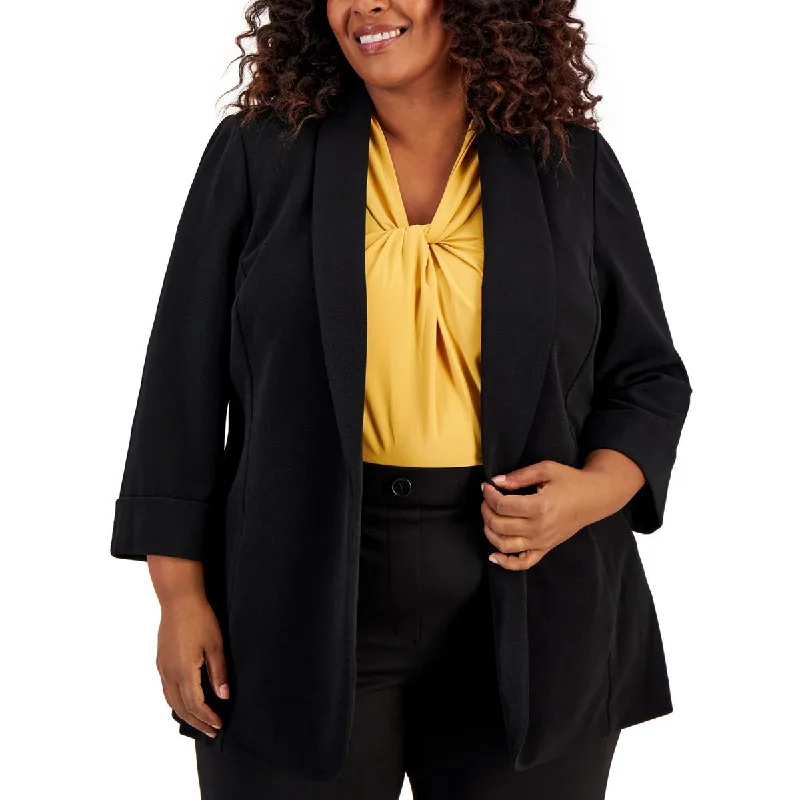 Kasper Womens Plus Solid Office Open-Front Blazer