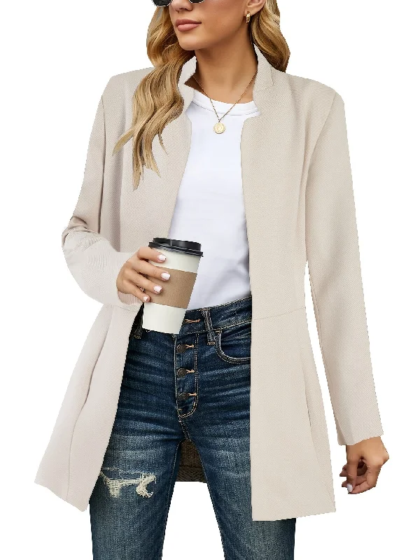 Solid Blazer Casual Long Sleeve Mid Length Outerwear