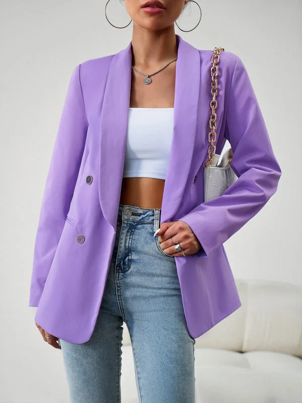 Solid Double-Breasted Shawl Lapels Blazer